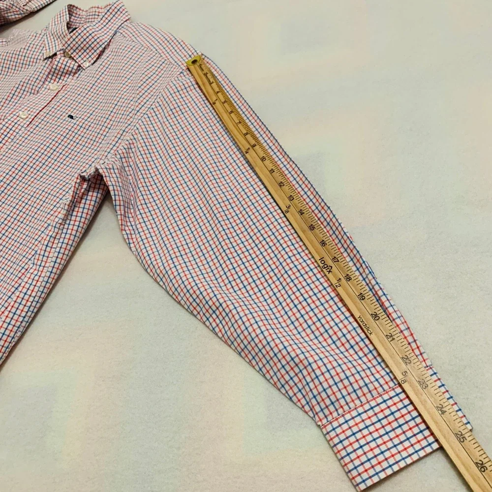 Vineyard Vines Whale Shirt Mens XL Red Blue Check Long Sleeve Button Down Cotton